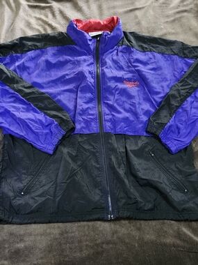 1990s Purple Windbreaker Mens L Retro Color Block Reebok Jacket Hip Hop Vintage